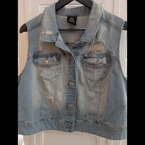Love & Legend Light Blue Distressed Denim Vest